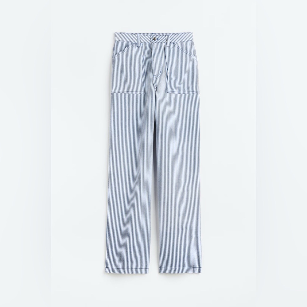 Blue and white denim striped pants